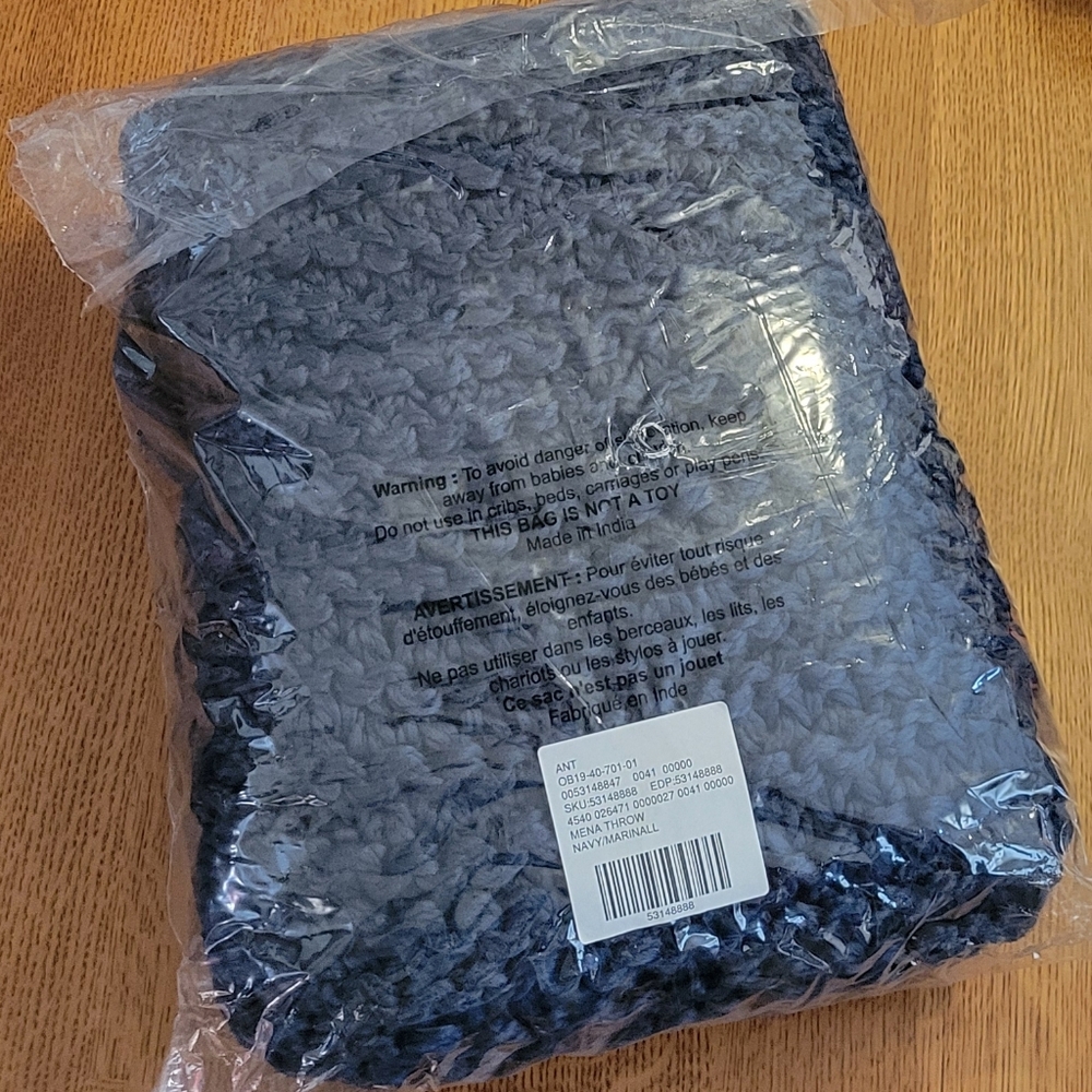 Anthropologie Pommed Mena Throw Blanket - navy